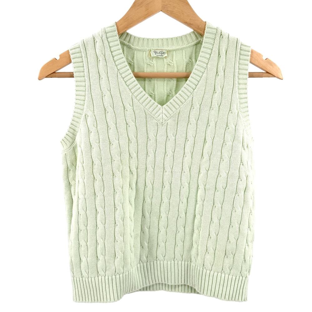 John Galt Pistachio Cotton Cable Knit Preppy Sweater Vest